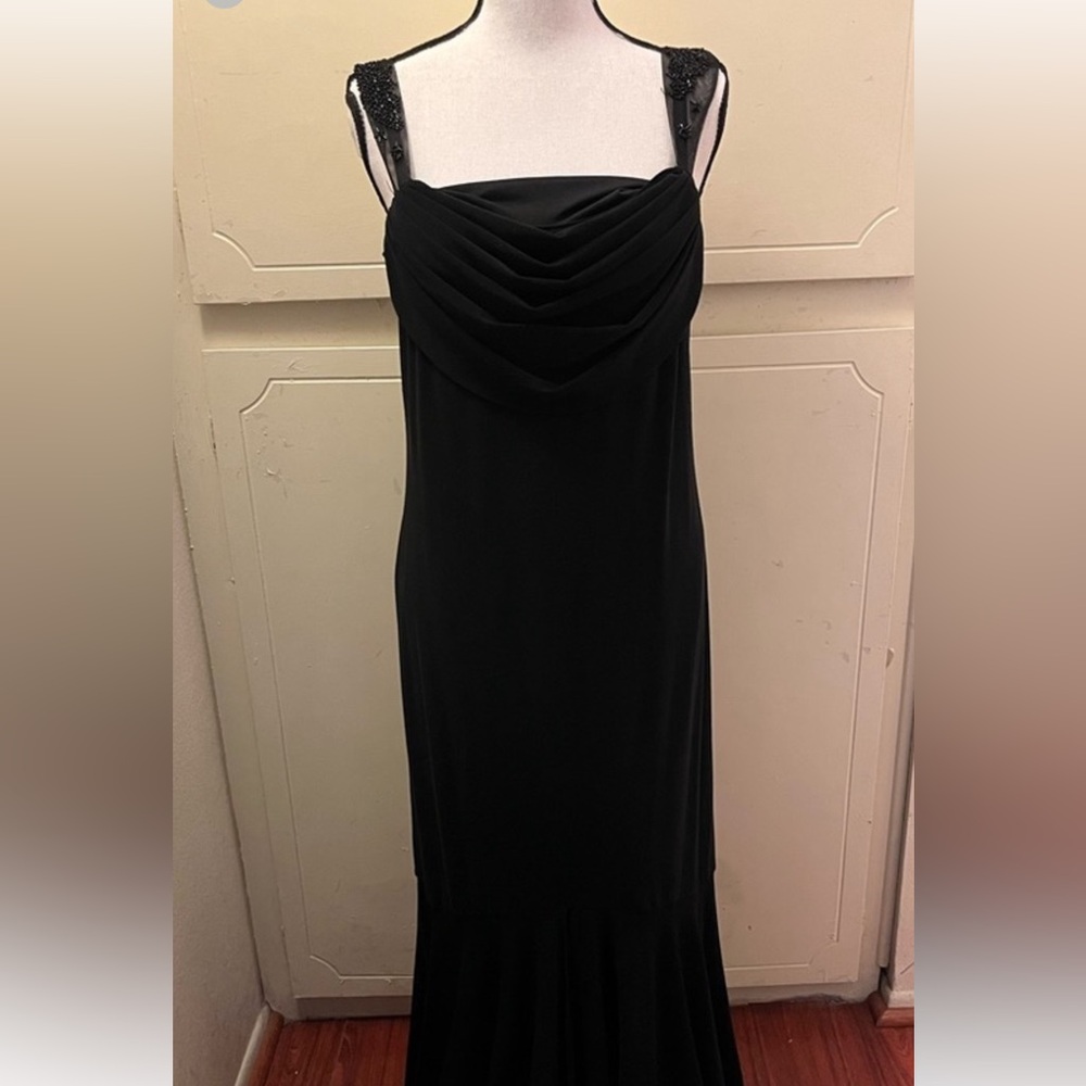 Black Sleeveless Cowl Neck Cocktail Gown